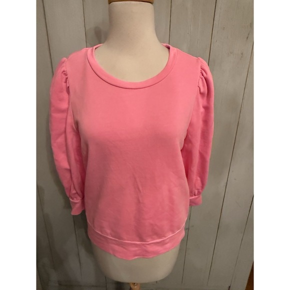 Lilly Pulitzer Corden Pink Sweatshirt XS Pullover Quarter Puff‎ Sleeve Crew M34 - Picture 2 of 11